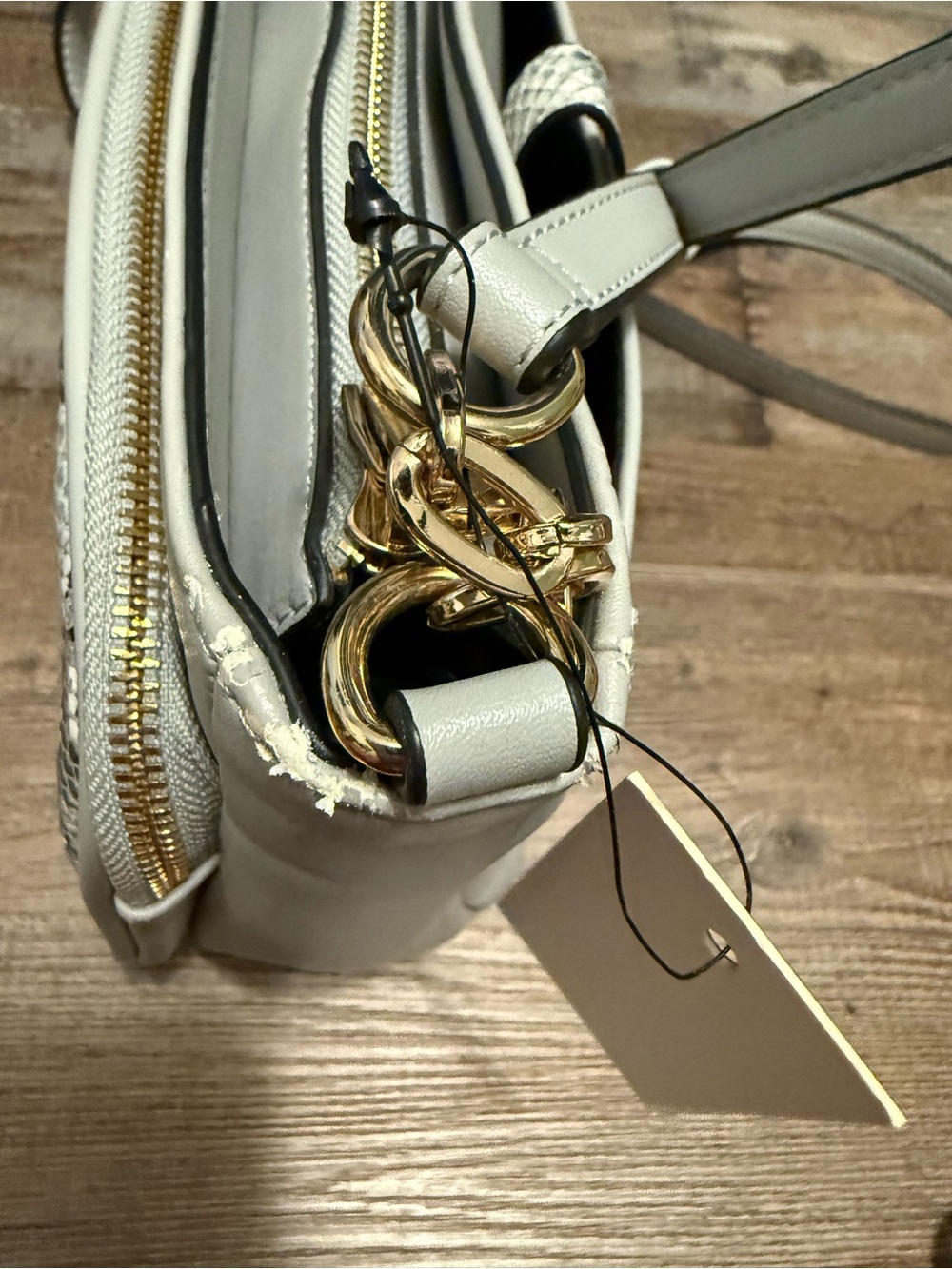 Dune Gray Snake-Print Crossbody Bag with Gold Chain Accents - Picture 10 of 16